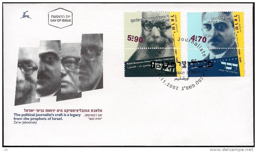 ISRAEL 2002 - Sc 1493/1496 - Israeli Political Journalists - A Set Of 4 Stamps With Tabs On 2 FDC´s - Other & Unclassified