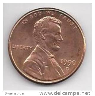 US.- Munten - USA 1 Cent 1990. Abraham Lincoln. 0.01 Dollarcent. United Status Of America. One Cent. - Sonstige – Amerika