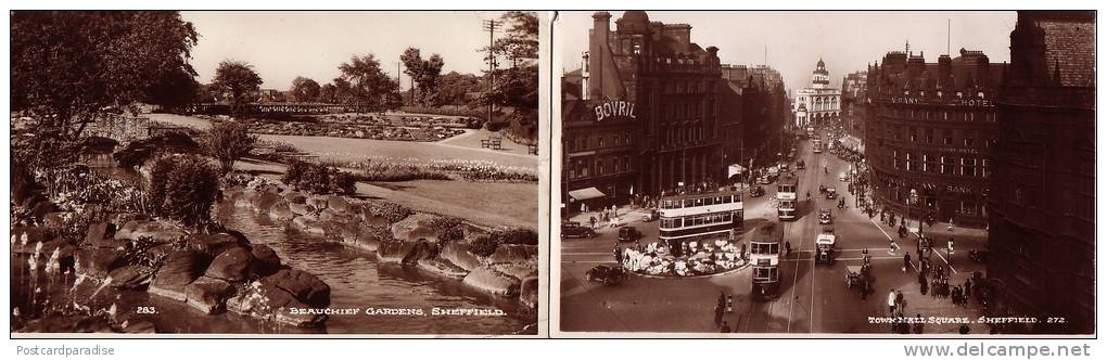 2x Sheffield Townhall Square & Beauchief Gardens 1952 & 1954 - Sheffield