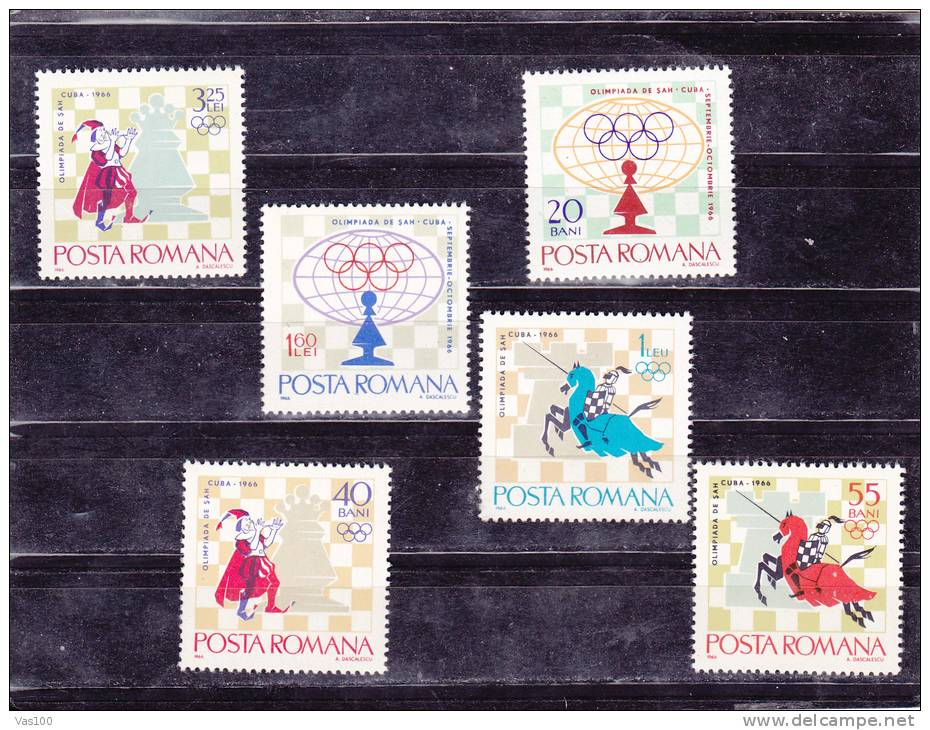 CHESS,SHAH,OLYMPIADE,1966,Mi.2478-83,  **MNH,MINT ROMANIA. - Unused Stamps