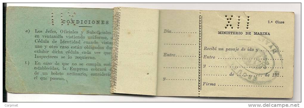 RAILWAY OFFICIAL 1927 ARGENTINA ARMY MINISTRY COUPON BOOK Of TICKTES - PASAJES DE FERRO-CARRIL DEL MINISTERIO DE MARINA - Monde