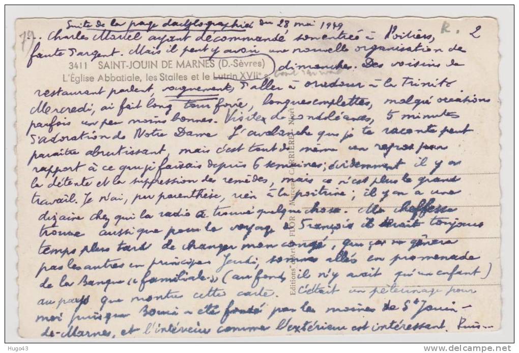 (RECTO / VERSO) SAINT JOUIN DE MARNES EN 1949 - L' EGLISE ABBATIALE - LES STALLES ET LE LUTRIN - Saint Jouin De Marnes
