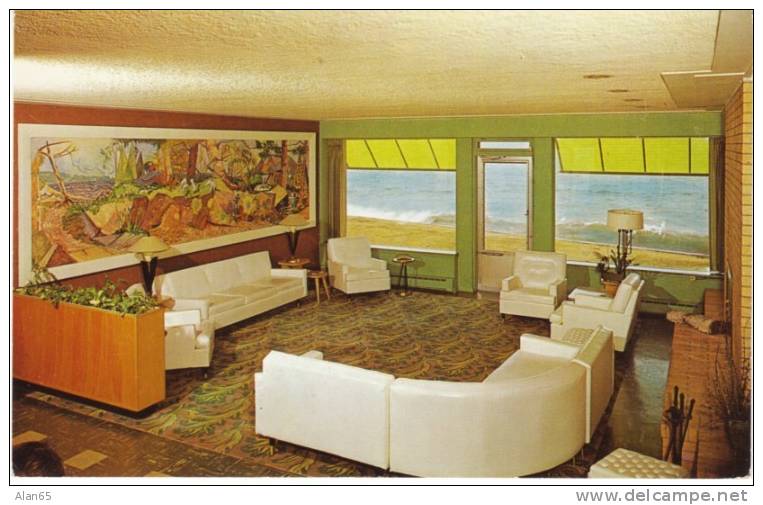 Grand Marais MN Minnesota, Shoreline Motor Lodge Mid-century Atomic Interior Decor, C1950s Vintage Postcard - Sonstige & Ohne Zuordnung