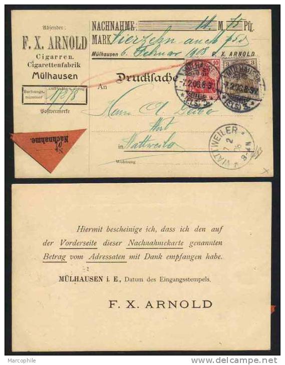 TABAC - CIGARE - CIGARETTE - ALSACE - MULHOUSE / 1908 CARTE CONTRE REMBOURSEMENT (ref 2792) - Tabac