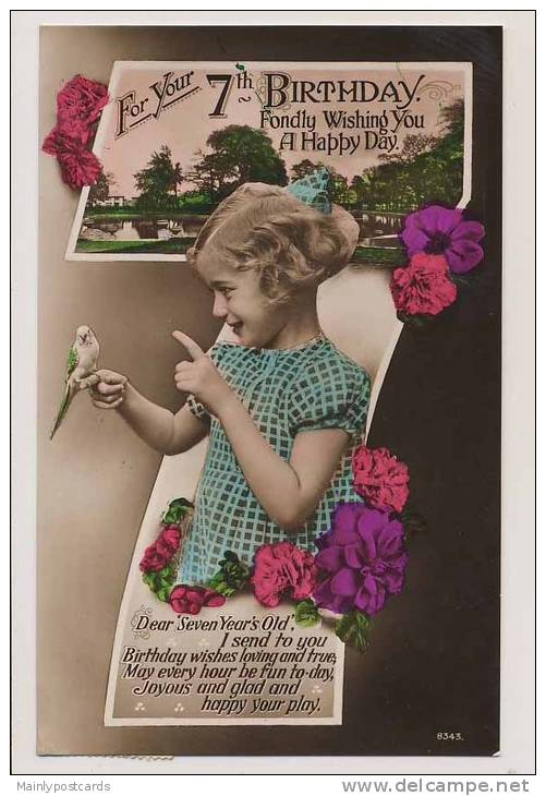 Birthday Greeting - Young Girl Holding A Budgerigar - Other & Unclassified