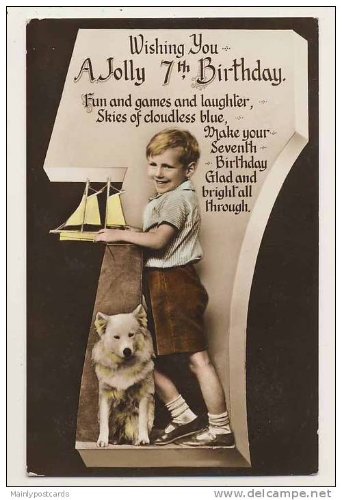 Birthday Greeting - Young Boy With A Dog And A Toy Boat - Other & Unclassified