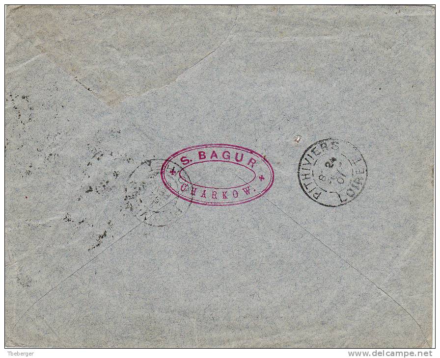 Russia Ukraine 1901 Registered Envelope Cover Kharkov 3rd City PO To Pithiviers En Gatinais Loire, Opened Roughly (j165) - Briefe U. Dokumente