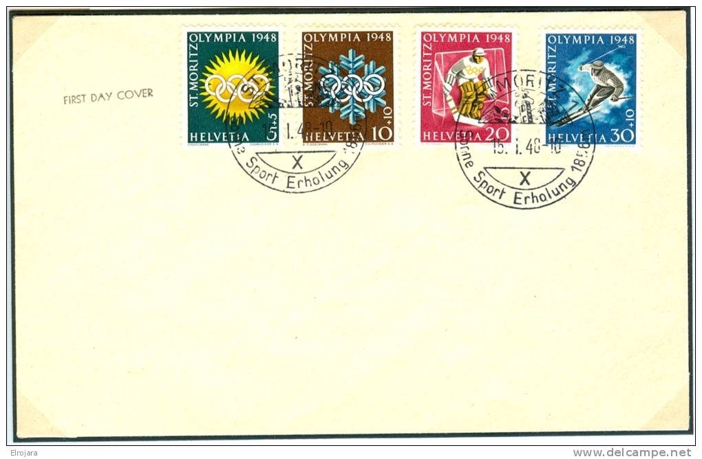 Switzerland Set On Cover With First Day Cancel 15 1 48 St. Moritz Sonne Sport Erholung - Hiver 1948: St-Moritz