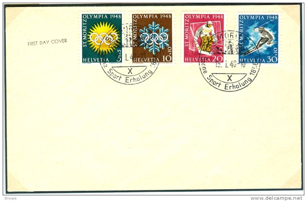 Switzerland Set On Cover With First Day Cancel 15 1 48 St. Moritz Sonne Sport Erholung - Winter 1948: St. Moritz