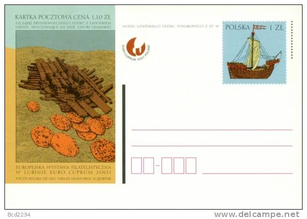 POLAND 2001 EUROPEAN STAMP EXHIBITION EXPO LUBLIN WOODEN SAILING SHIPS PC NHM Archaelogy Maritime EURO CUPRUM - Schiffe