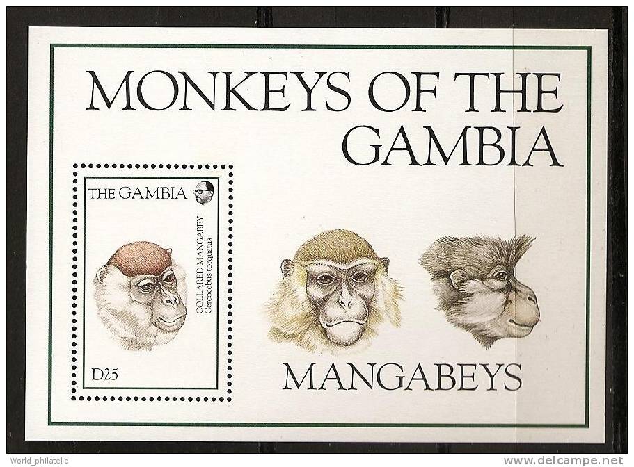 Gambie Gambia 1994 N° BF 224 ** Faune, Animaux, Singes, Cercocebus Torquatus - Gambie (1965-...)