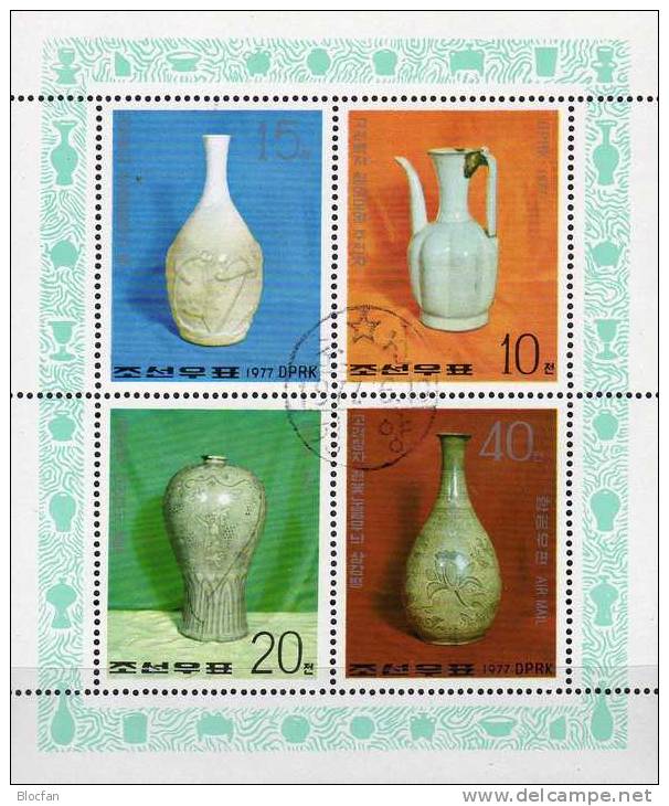 China Historsches Porzellan 1977 Korea 1621/4 Als Kleinbogen O 12€ Krug Und Vase Der Koryo-/Li-Dynastie Art Set Of Corea - Korea (...-1945)