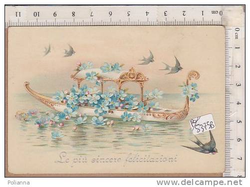 PO5375B# BIGLIETTO FELICITAZIONI AUGURI NASCITA Primo '900 - DISEGNO A RILIEVO GONDOLA FIORI RONDINI - Geburt & Taufe