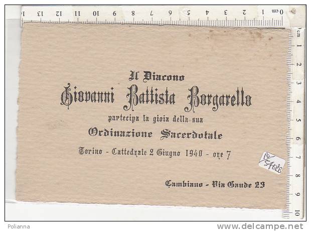 PO5402B# BIGLIETTO PARTECIPAZIONE ORDINAZIONE SACERDOTALE In CATTEDRALE TORINO 1940/SACERDOZIO/PRETE - Altri & Non Classificati