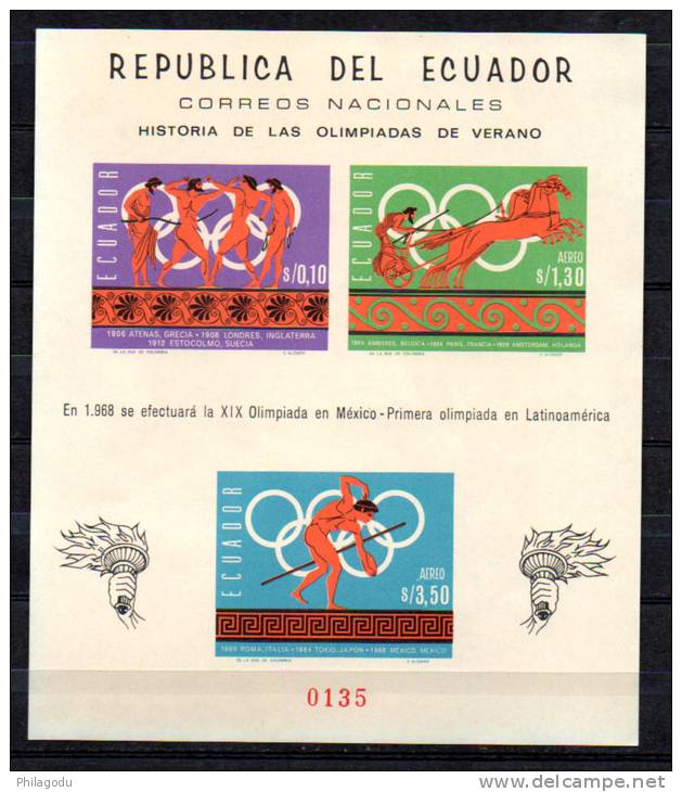 Ecuador 1966, Jeux Olympique De Mexico, MI  Bk 27 B**, - Zomer 1968: Mexico-City