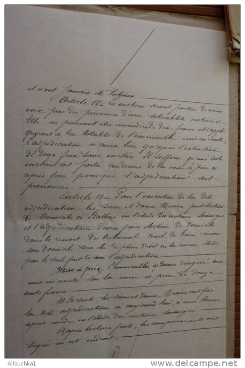 2/9/1877 MANUSCRIT Adjudication Notaire à Ballan-Montbazon Indre-et-Loire&gt;Saint-Symphorien-Ballan -Joué-lès-Tours-fis