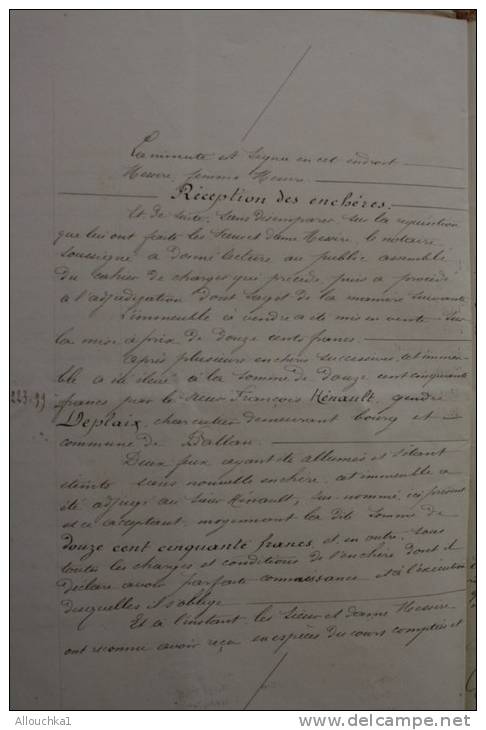 2/9/1877 MANUSCRIT Adjudication Notaire à Ballan-Montbazon Indre-et-Loire&gt;Saint-Symphorien-Ballan -Joué-lès-Tours-fis