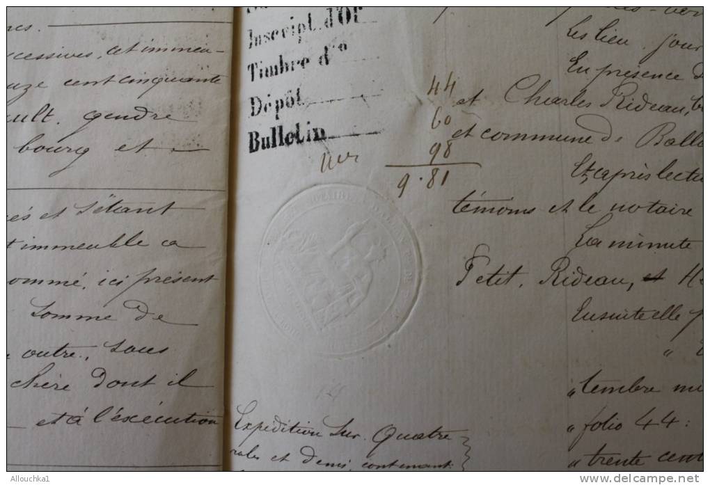 2/9/1877 MANUSCRIT Adjudication Notaire à Ballan-Montbazon Indre-et-Loire&gt;Saint-Symphorien-Ballan -Joué-lès-Tours-fis