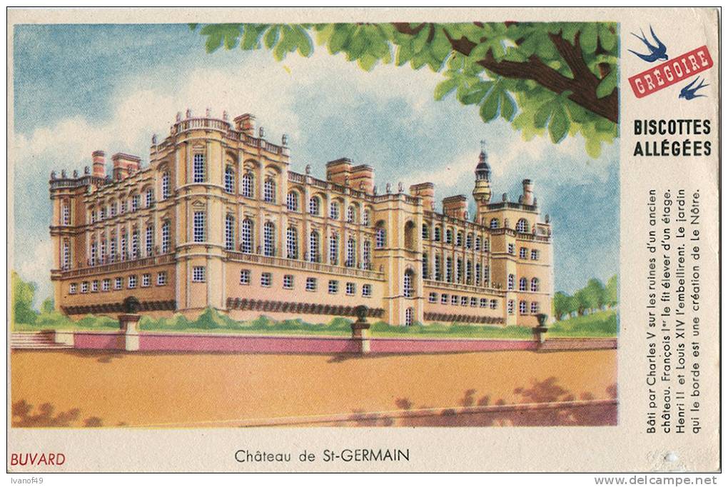 BUVARD PUBLICITAIRE - BISCOTTES ALLEGEES GREGOIRE - " CHÂTEAU DE St-GERMAIN " - Bizcochos