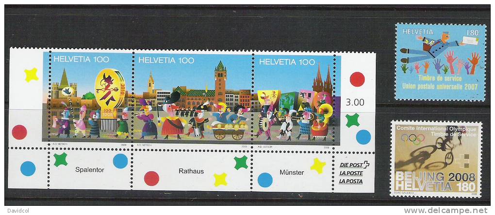 P311.-.SWITZERLAND.-. 2007,2008 AND 2010- NICE SE-TENANT AND SERVICE TIMBRES, OLYMPIC  COMMITE, U.P.U. - Neufs