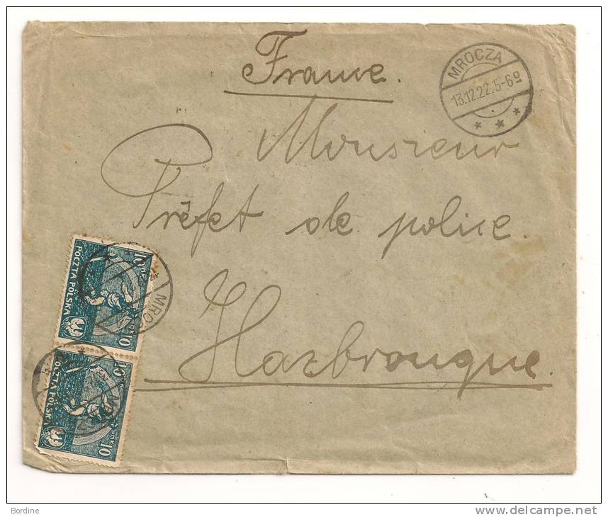 Lettre - POLOGNE - MROCZA - Càs S/10 TP à 10 MK Bleu - 1922 - Cartas & Documentos