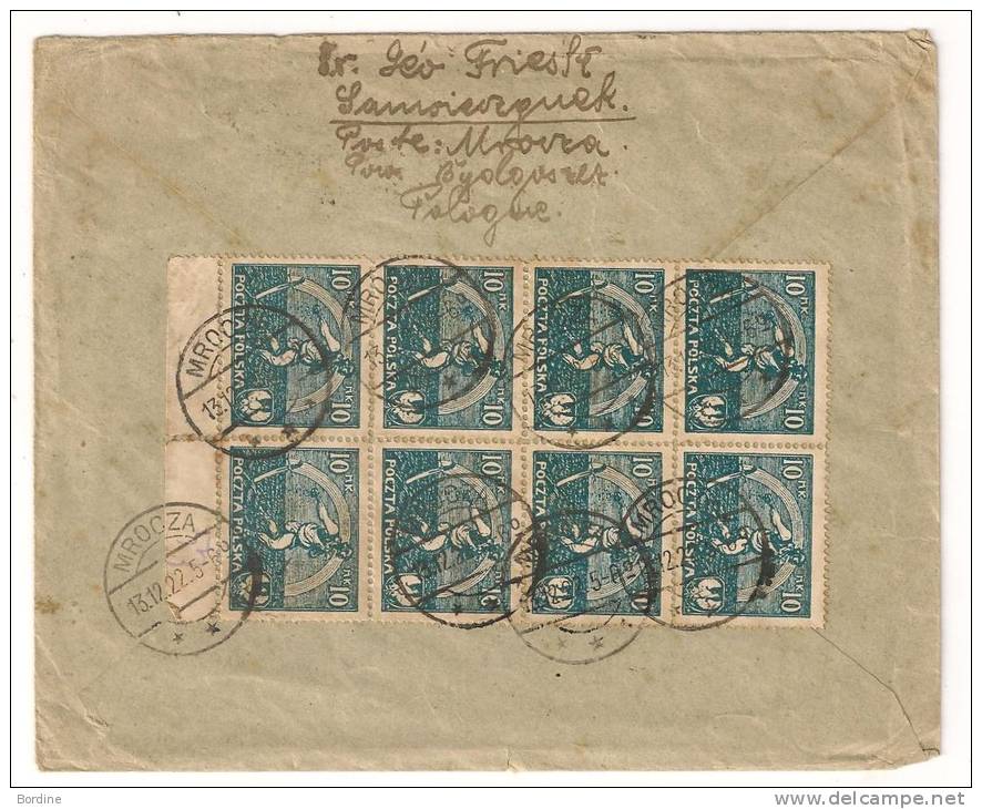 Lettre - POLOGNE - MROCZA - Càs S/10 TP à 10 MK Bleu - 1922 - Storia Postale