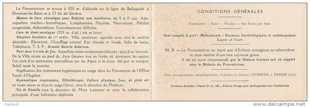 01 // FARGES   Préventorium Du Docteur Leteneur    Les Cigales     Carte Double - Non Classés