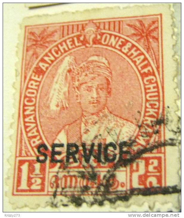 Travancore Anchel 1939 Maharaja's 27th Birthday Service 1.5ch - Used - Travancore