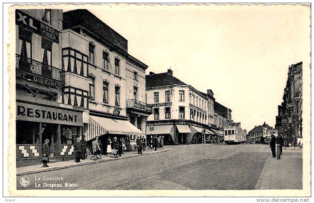 CP.    LA LOUVIERE .. LE DRAPEAU  BLANC   1953 ...animé , Tranway ,  BE ....SCAN.. - La Louvière