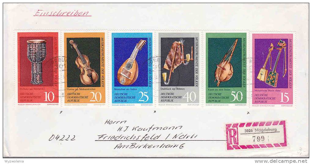 DV 751) Reco -Brief DDR GDR MiNr 1708-13: Musik Instrumente Museum Markneukirchen, Old Instruments - Music