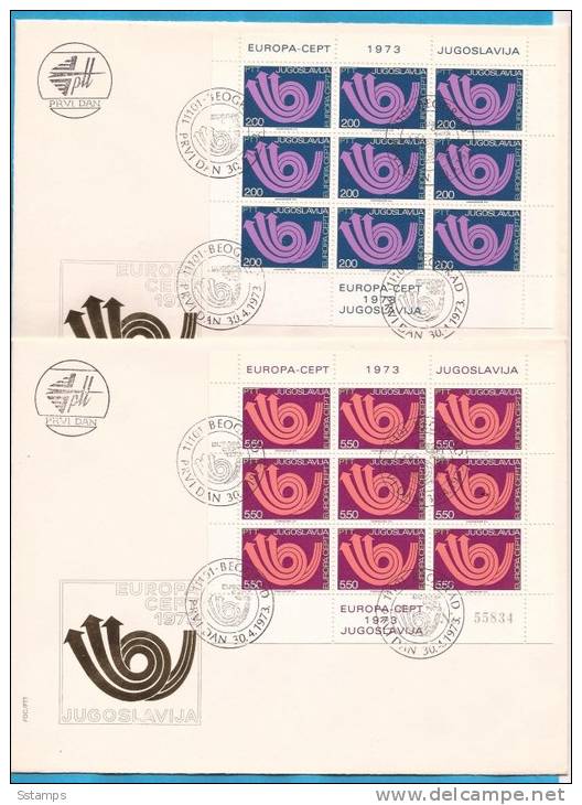 1973 - 1507-08  JUGOSLAVIJA EUROPA FDC MINISHEETS RARO IN OFFERTA - 1973