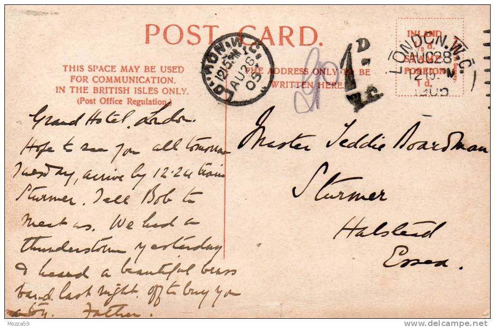 Great Britain 1905, "Flying Dutchman" Postcard, 1d Postage Due, Sent Without Stamp ! Interesting - Lettres & Documents