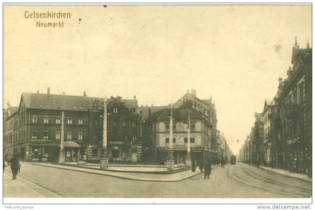 Gelsenkirchen, Neumarkt Mit Verschiedenen Geschäften, Feldpost AK 1917 - Gelsenkirchen