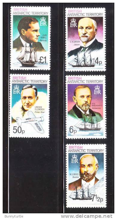British Antarctic Territory BAT 1975-80 Polar Explorers And Their Crafts And Ships 5v MNH - Unused Stamps