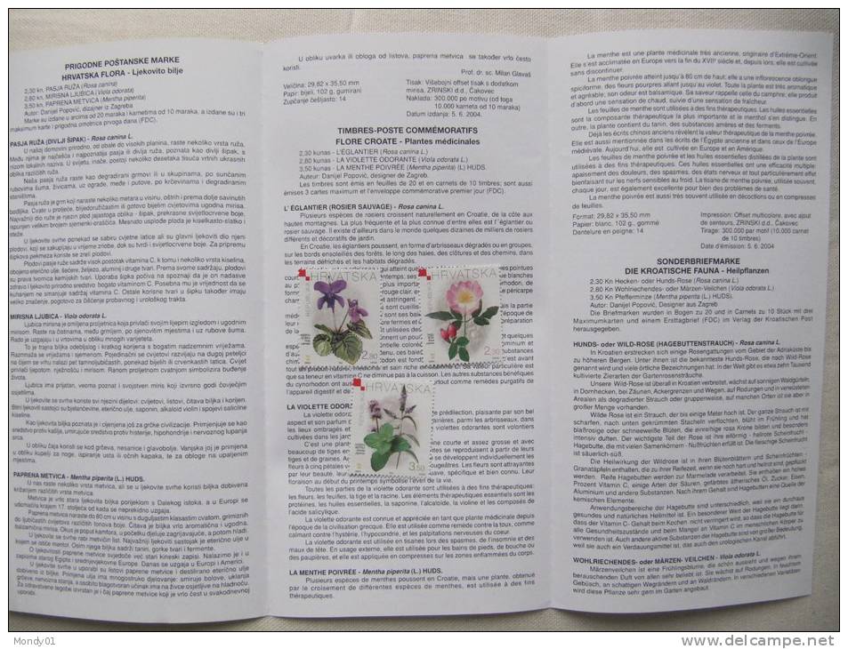 9207 Flore Croate Eglantier Rose Violette Menthe Poivrée Faible Tirage 300 000 Exemplaires + Notice En Français Anglais - Heilpflanzen