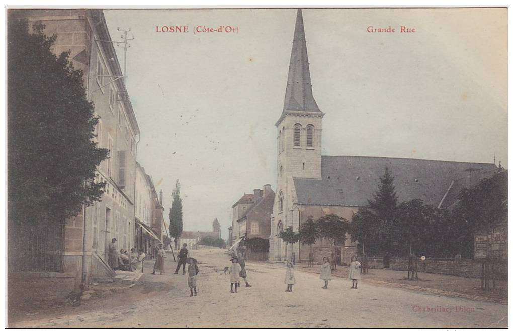 Cpa  Losne. Grande Rue. Carte Colorisée. ( 2 Scans ) - Other & Unclassified