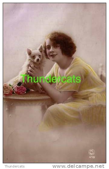 RPPC REAL PHOTO POSTCARD BEAUTIFUL LADY &amp;  DOG  ** CPA JOLIE FEMME &amp; CHIEN - Femmes