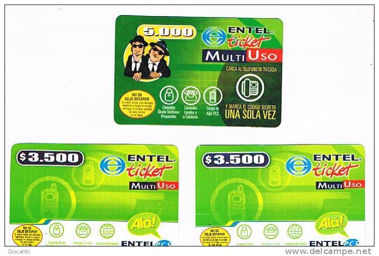 CILE (CHILE) -  ENTEL    (RECHARGE GSM) -  MULTIUSO: LOT OF 3 DIFFERENT             - USED   -   RIF. 444 - Chile