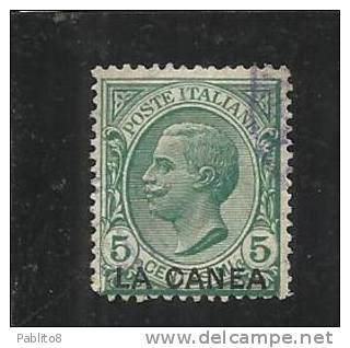 LA CANEA 1907 - 1912 5 CENT. ITALY OVERPRINTED SOPRASTAMPATO D' ITALIA USED TIMBRATO - La Canea