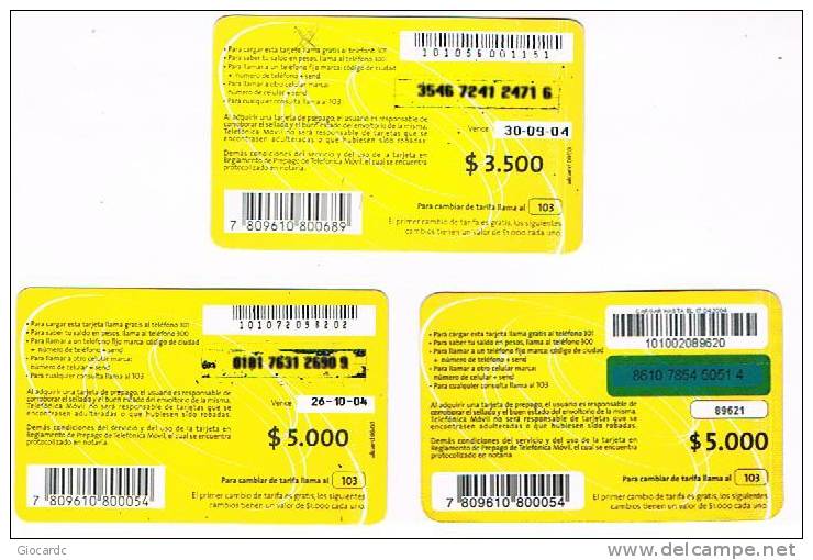 CILE (CHILE) - TELEFONICA   (RECHARGE GSM) -  MOVIL: LOT OF 3 DIFFERENT             - USED  -  RIF. 453 - Cile
