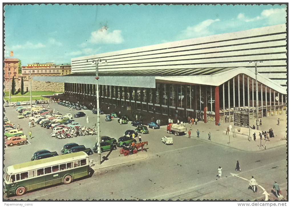 ITLAY VINTAGE ROMA STAZIONE TERMINI CARTOLINA - ROME TERMINI STATION POSTCARD MAIL TO EGYPT  - CENSORED - Stazione Termini