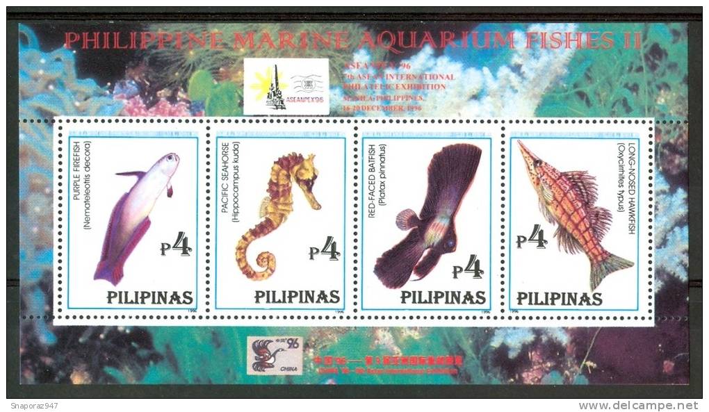 1996 Filippine Vita Marina Marine Life Pesci Fish Fische Poissons Block MNH** Po47 - Filippine