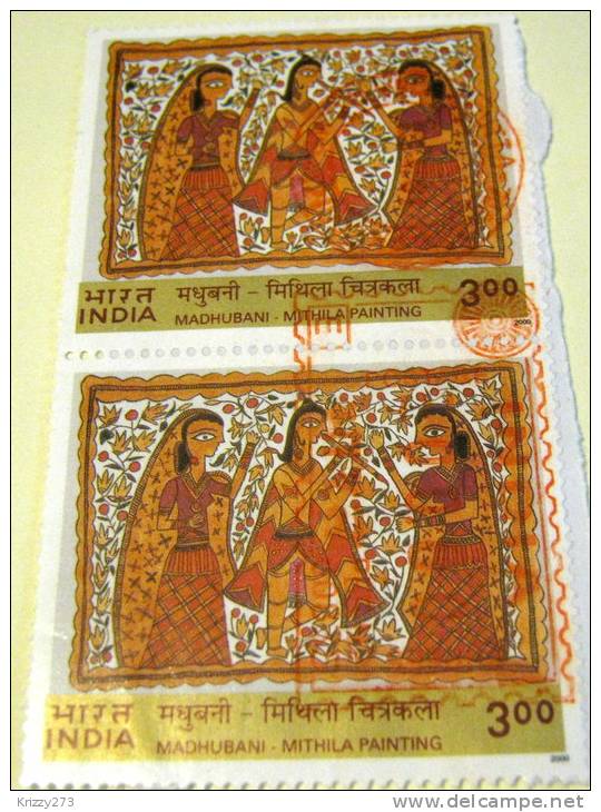 India 2000 Madhubani Mithila Painting 3.00 X 2 - Used - Oblitérés