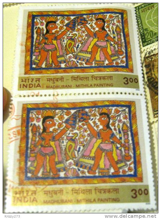 India 2000 Madhubani Mithila Painting 3.00 X 2 - Used - Used Stamps