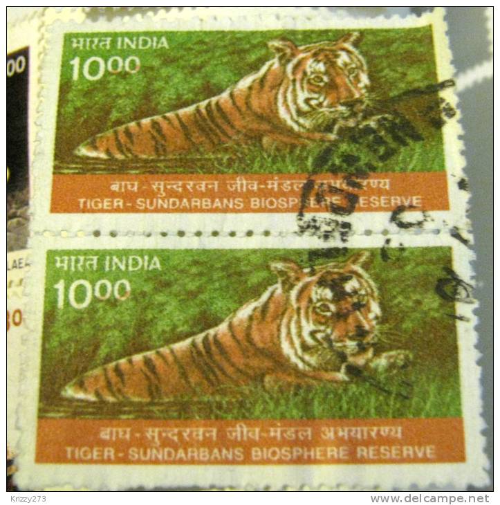 India 2000 Tiger Sundarbans Biosphere Reserve 10.00 X2 - Used - Used Stamps