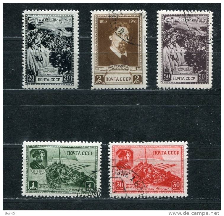 Russia/USSR 1941 Sc 845-9 MI 814-8 Used Sirikov Painter Cv 60 Euro - Used Stamps