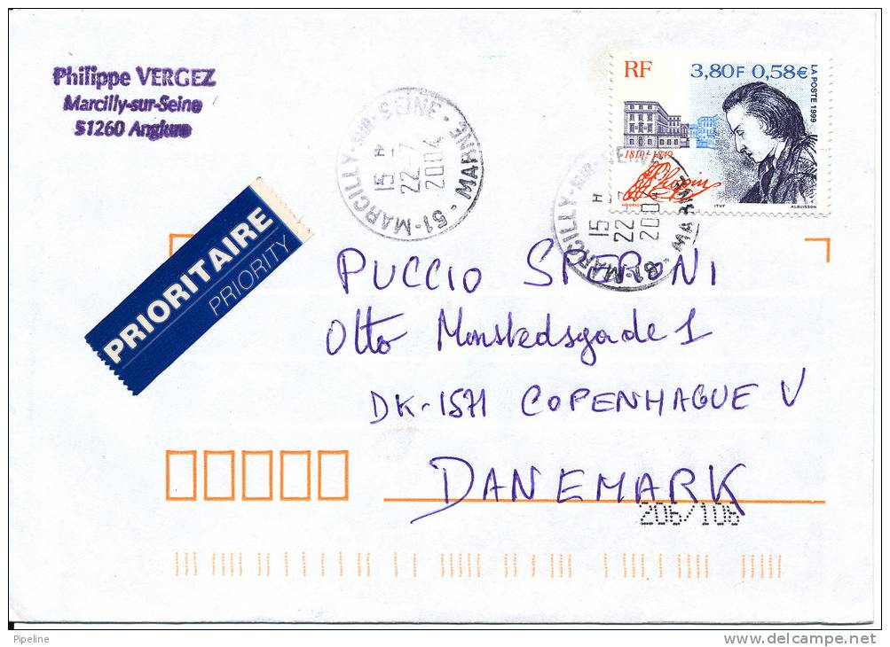 France Cover Sent To Denmark 22-7-2004 - Covers & Documents