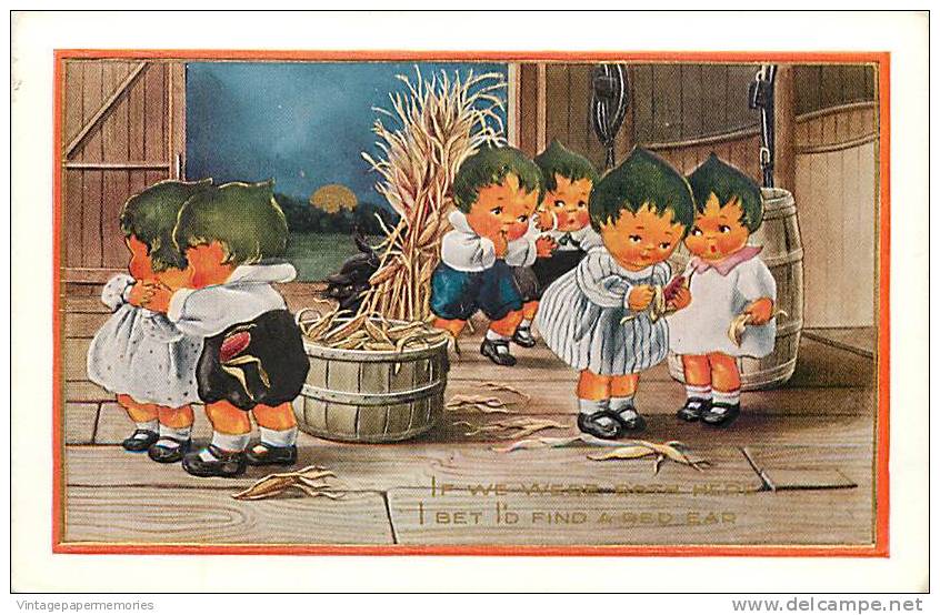193507-Halloween, Whitney No WH15-7, Green Hair Children Looking For Red Corn - Halloween