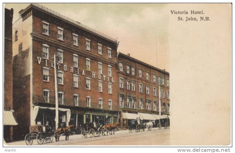 St. John NB Canada, Victoria Hotel, Lodging Street Scene, 1900s Vintage Postcard - St. John
