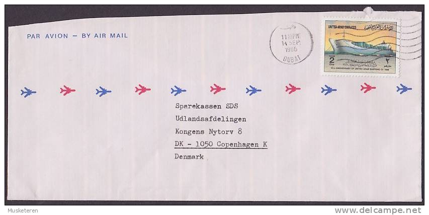 United Arab Emirates Airmail Par Avion DUBAI 1986 Cover Brief To Bank In Denmark Schiff Ship - United Arab Emirates (General)